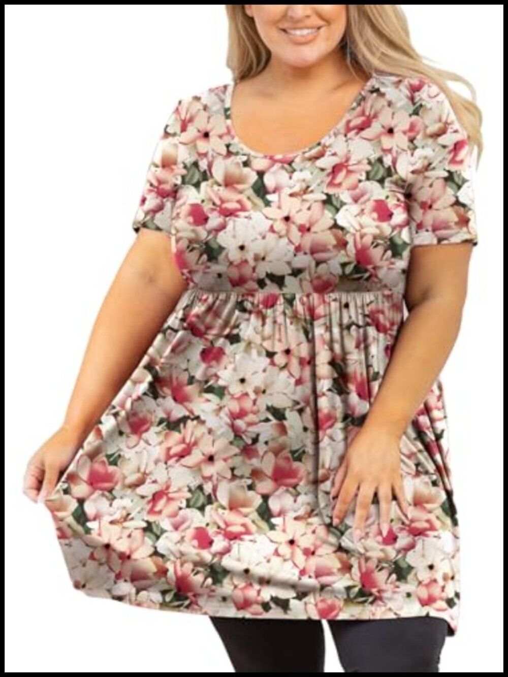 Plus Size Babydoll Tunic Short Sleeve Scoop Neck Flowy Loose Fit T Shirt